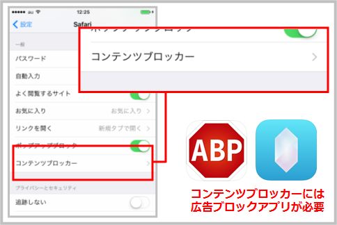 コンテンツブロッカーは別途アプリが必要だった